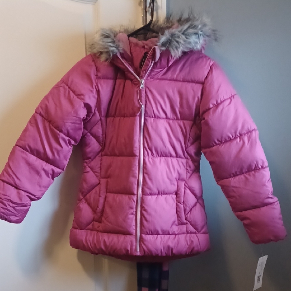 Rothschild Fuchsia Puffer Jacket with Faux Fur Hood. New With Price TAG.